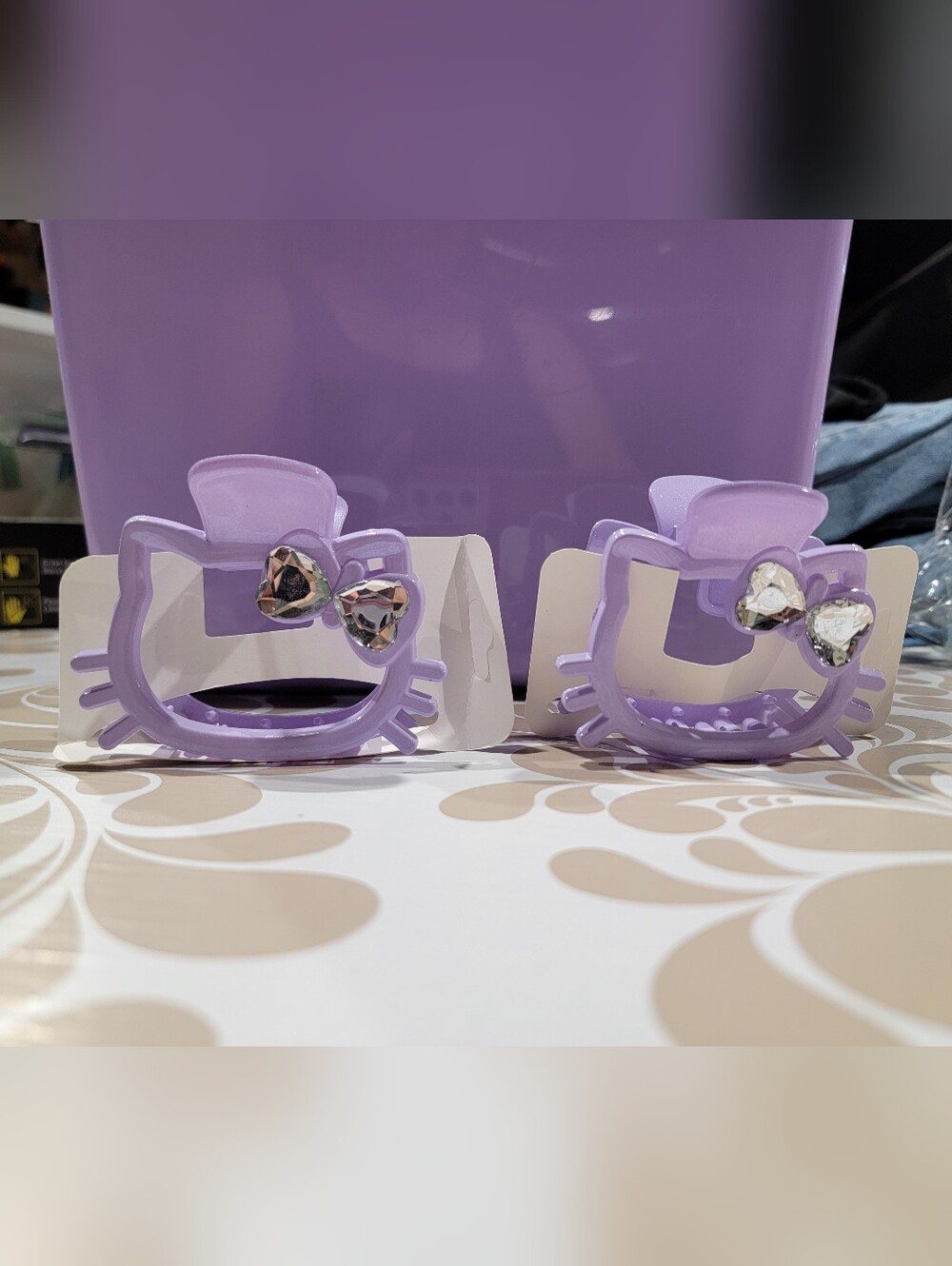 Set Of 2- Purple Bow Hair Claws- Cute Cat Design
